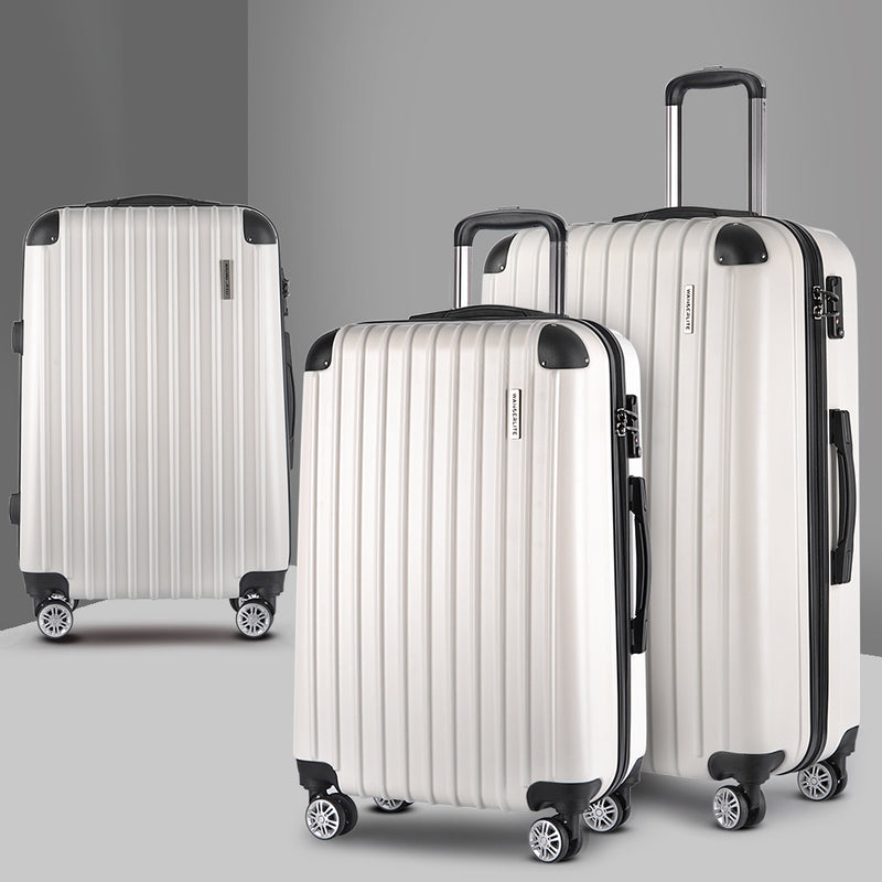 3 Piece Lightweight Hard Suit Case Luggage White