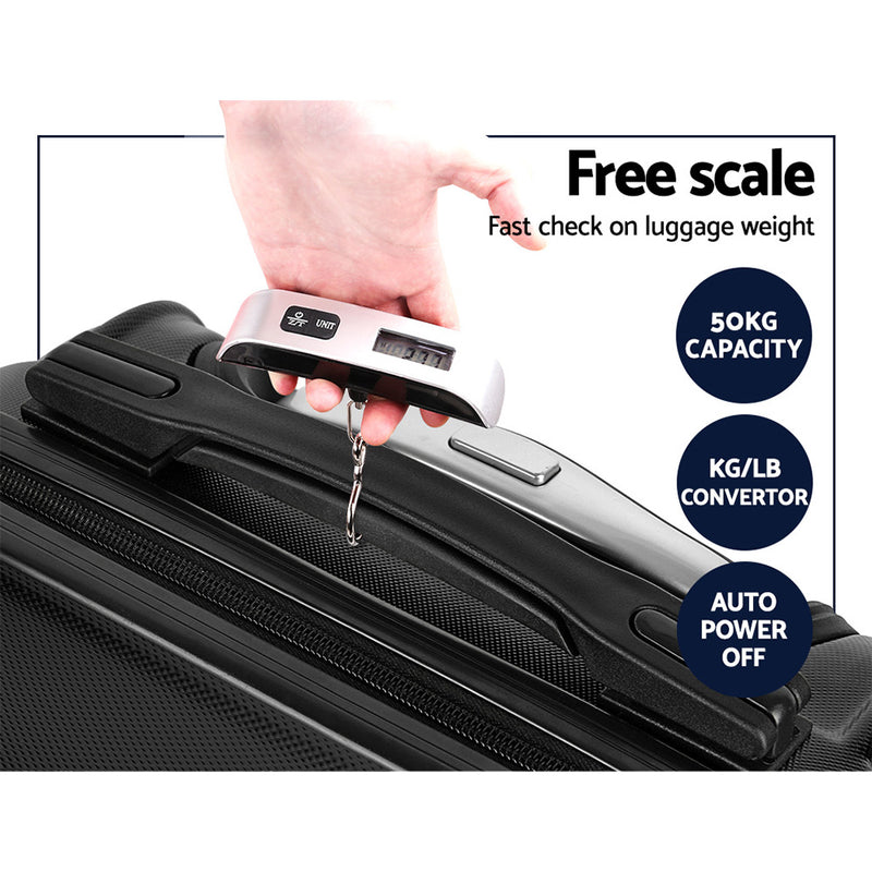 3 Piece Lightweight Hard Suit Case Luggage Black