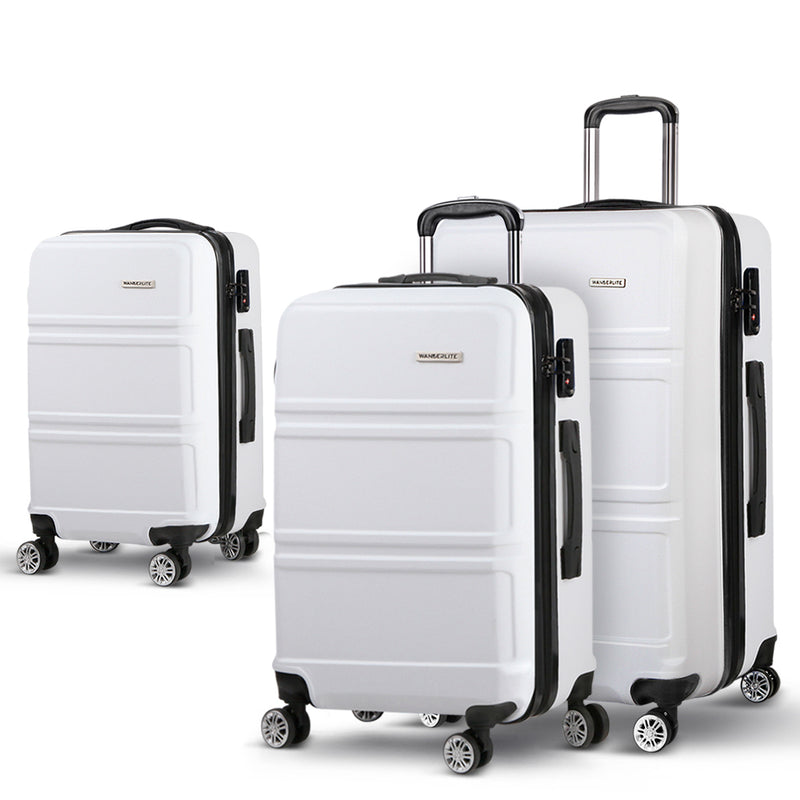 3 Piece Lightweight Hard Suit Case Luggage White