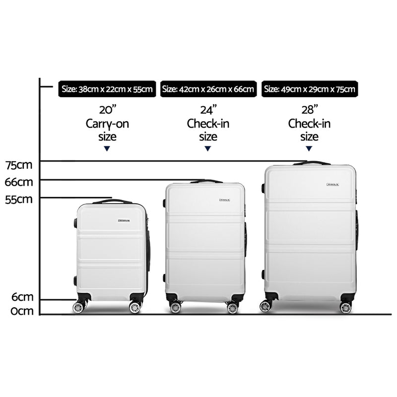 3 Piece Lightweight Hard Suit Case Luggage White