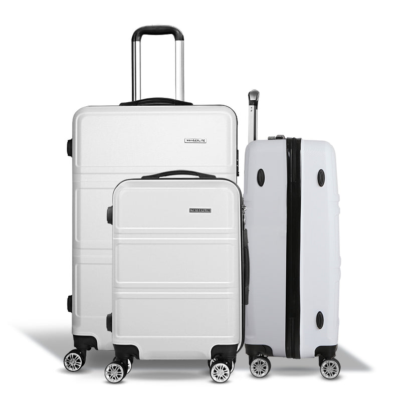 3 Piece Lightweight Hard Suit Case Luggage White