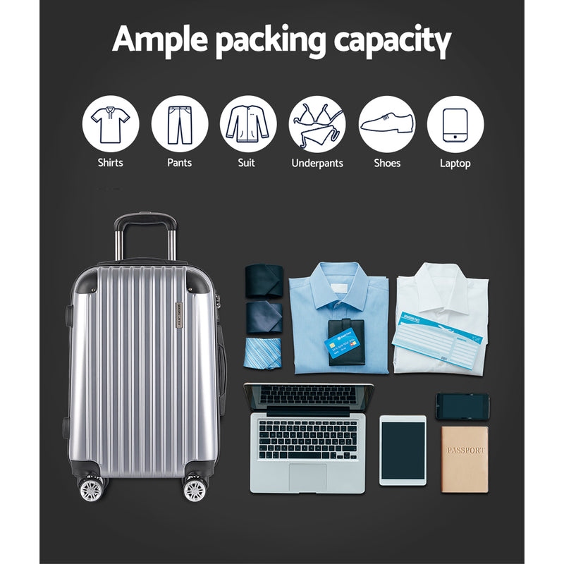 3 Piece Luggage Suitcase Trolley - Silver