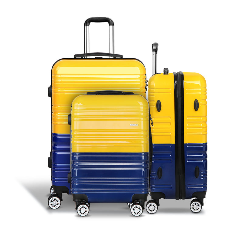 3 Piece Lightweight Hard Suit Case Luggage Yellow and Navy