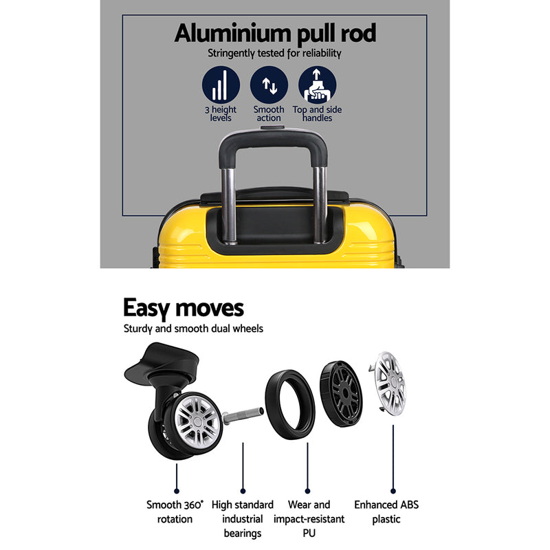 3 Piece Lightweight Hard Suit Case Luggage Yellow and Navy