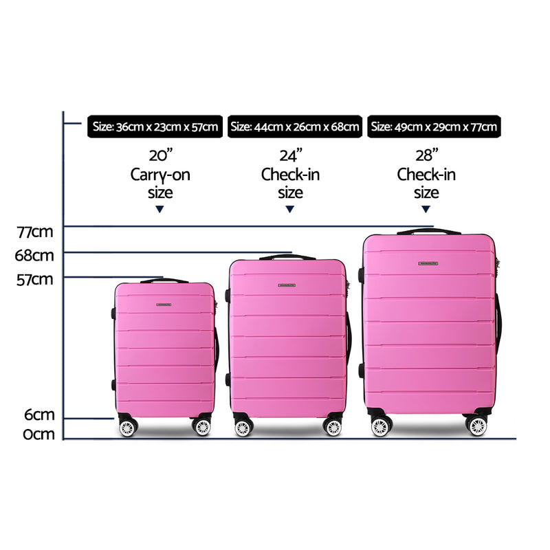 3PC Luggage Suitcase Trolley - Pink