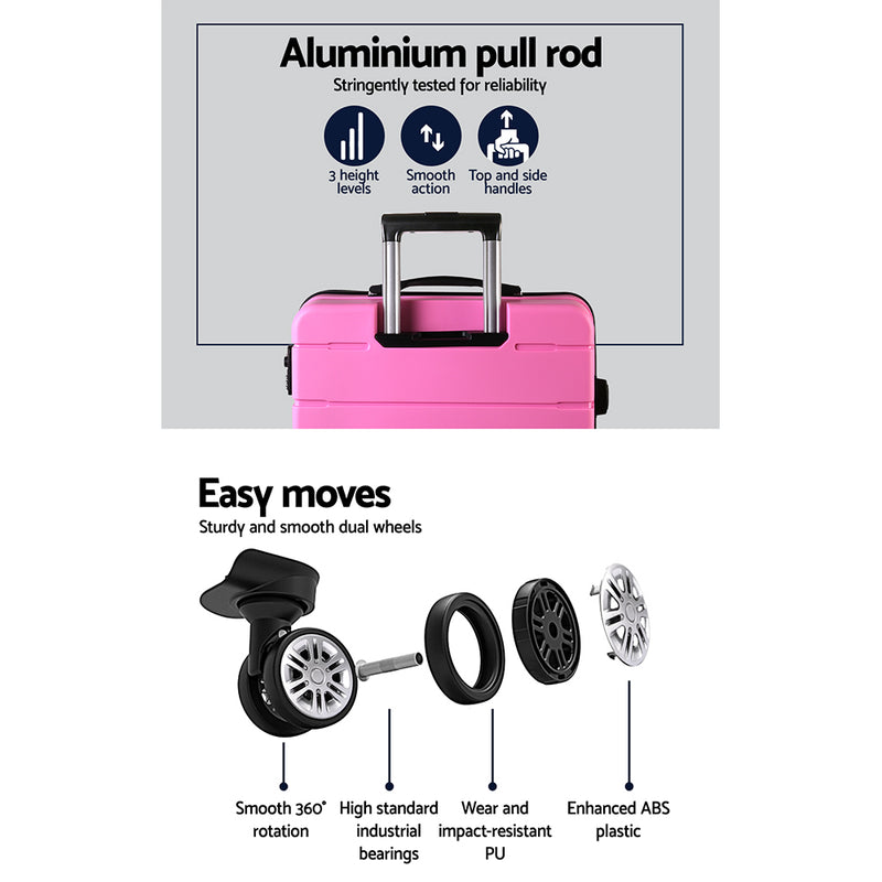 3PC Luggage Suitcase Trolley - Pink