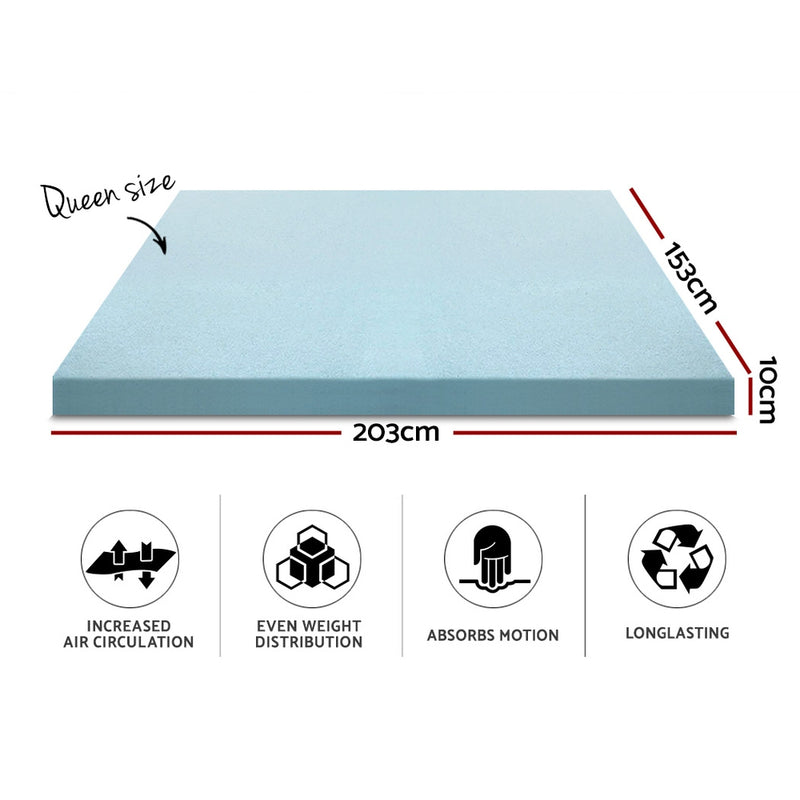 Giselle Bedding Cool Gel Memory Foam Mattress Topper w/Bamboo Cover 10cm - Queen