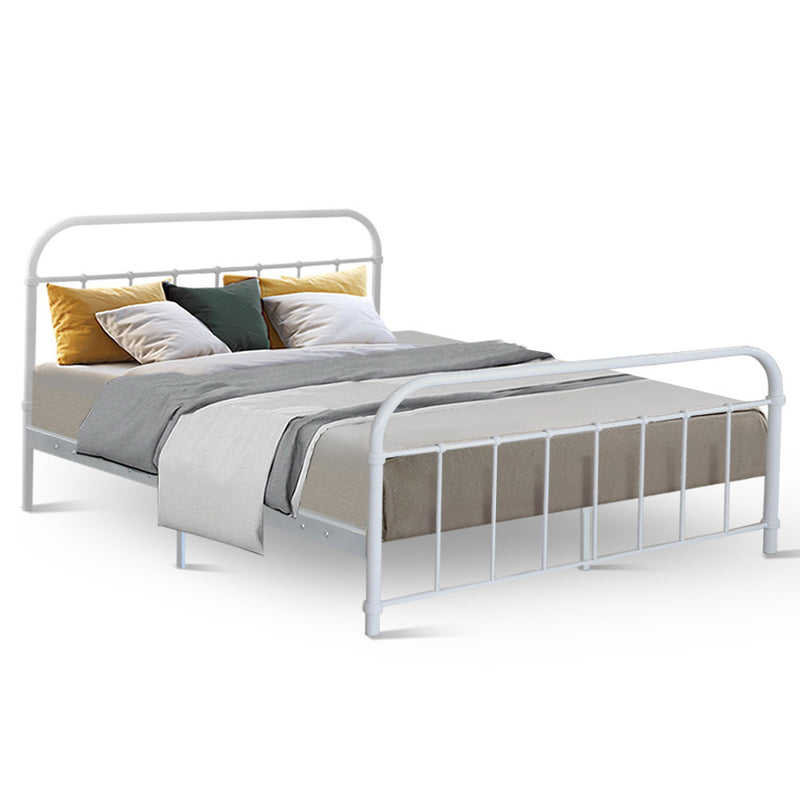 Queen Size Metal Bed Frame - White