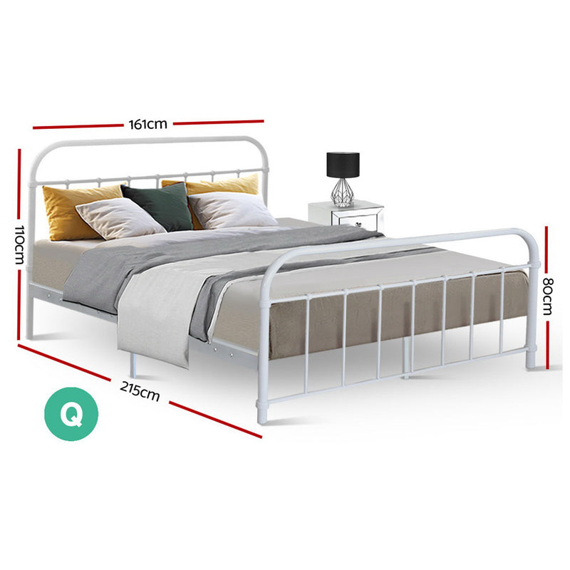 Queen Size Metal Bed Frame - White