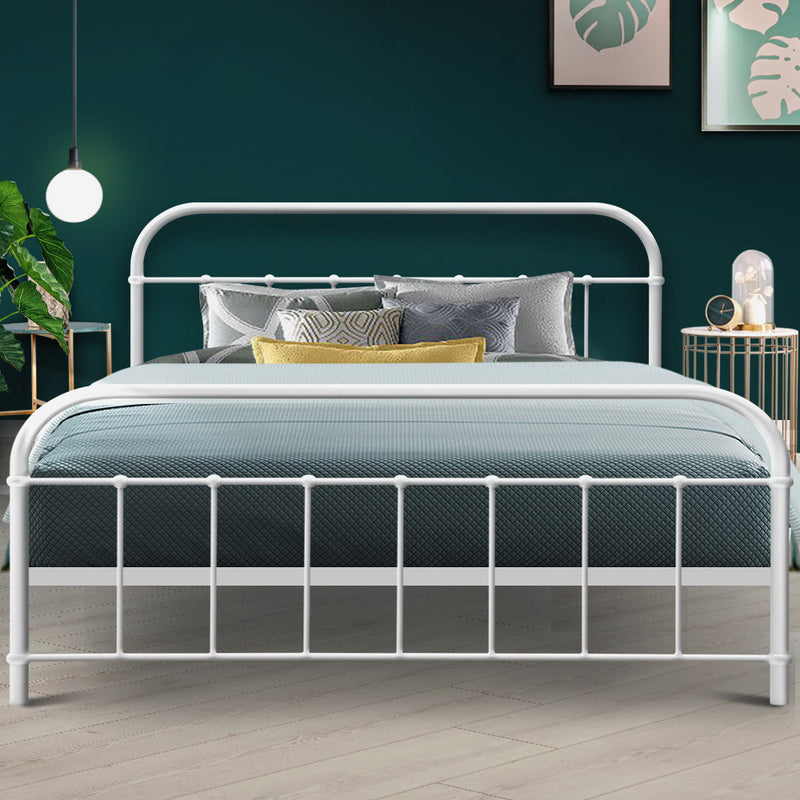 Queen Size Metal Bed Frame - White