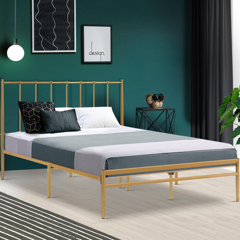 Metal Bed Frame Queen Size Mattress Base Platform Foundation Gold Amor