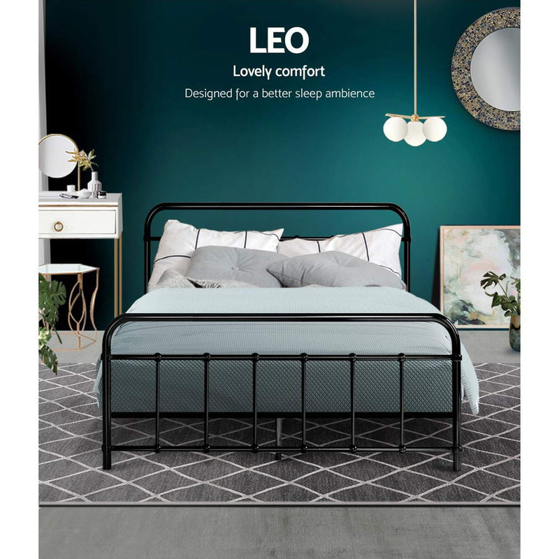 Metal Bed Frame Double Size Platform Foundation Mattress Base Leo Black