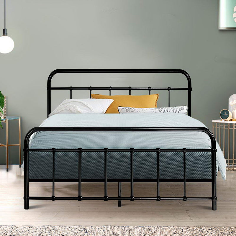 Metal Bed Frame Double Size Platform Foundation Mattress Base Leo Black