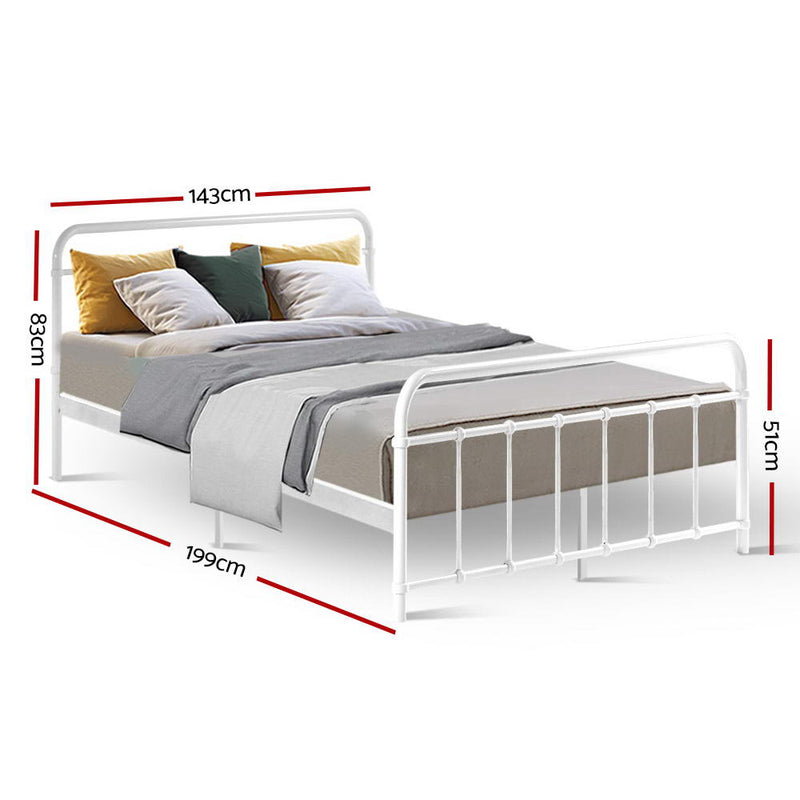 Metal Bed Frame Double Size Platform Foundation Mattress Base Leo White