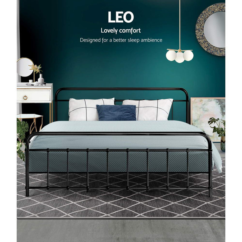 Metal Bed Frame King Size Platform Foundation Mattress Base Leo Black