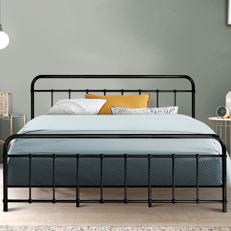 Metal Bed Frame King Size Platform Foundation Mattress Base Leo Black