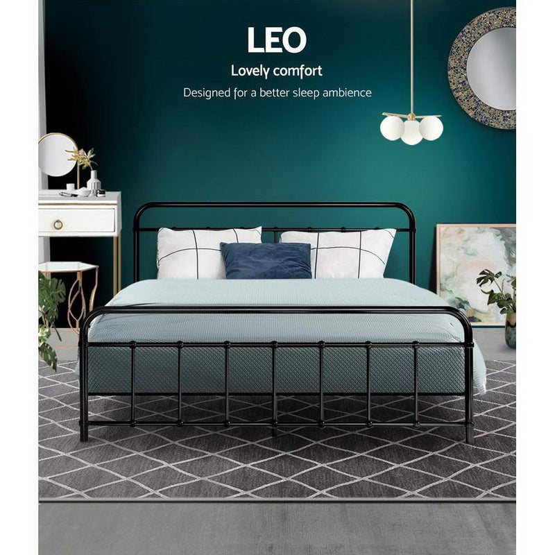 Metal Bed Frame Queen Size Platform Foundation Mattress Base Leo Black