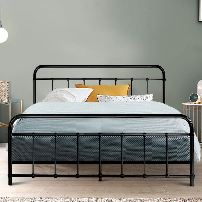 Metal Bed Frame Queen Size Platform Foundation Mattress Base Leo Black