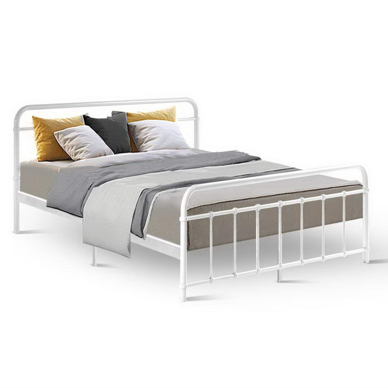 Metal Bed Frame Queen Size Platform Foundation Mattress Base Leo White