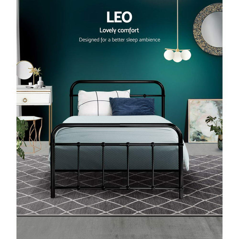 Metal Bed Frame Single Size Platform Foundation Mattress Base Leo Black