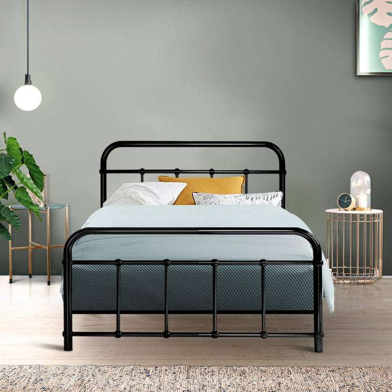 Metal Bed Frame Single Size Platform Foundation Mattress Base Leo Black