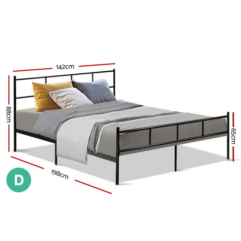 Metal Bed Frame Double Size Platform Foundation Mattress Base SOL Black