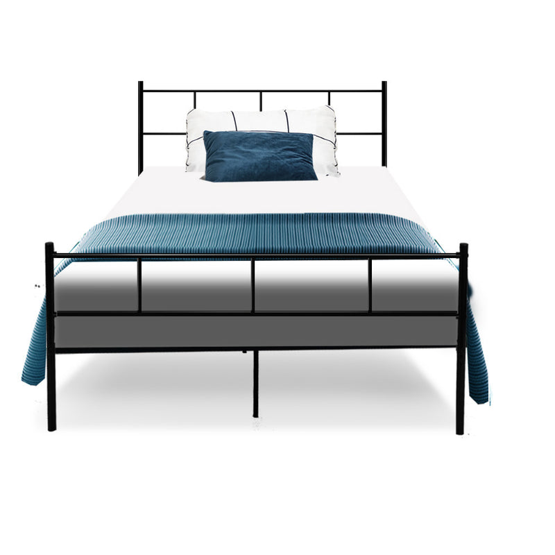 Metal Bed Frame King Single Size Platform Foundation Mattress Base SOL Black