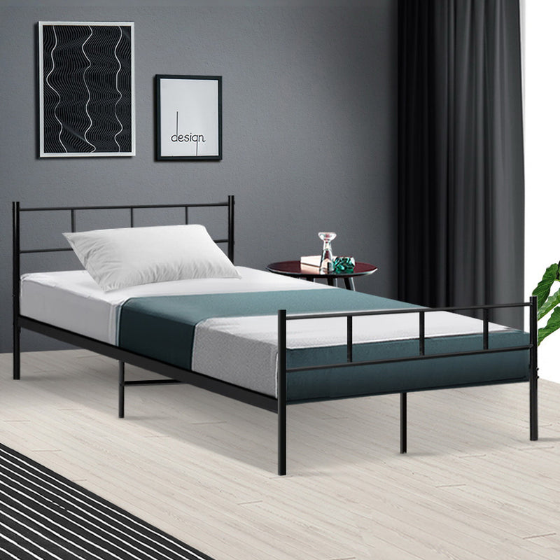 Metal Bed Frame King Single Size Platform Foundation Mattress Base SOL Black