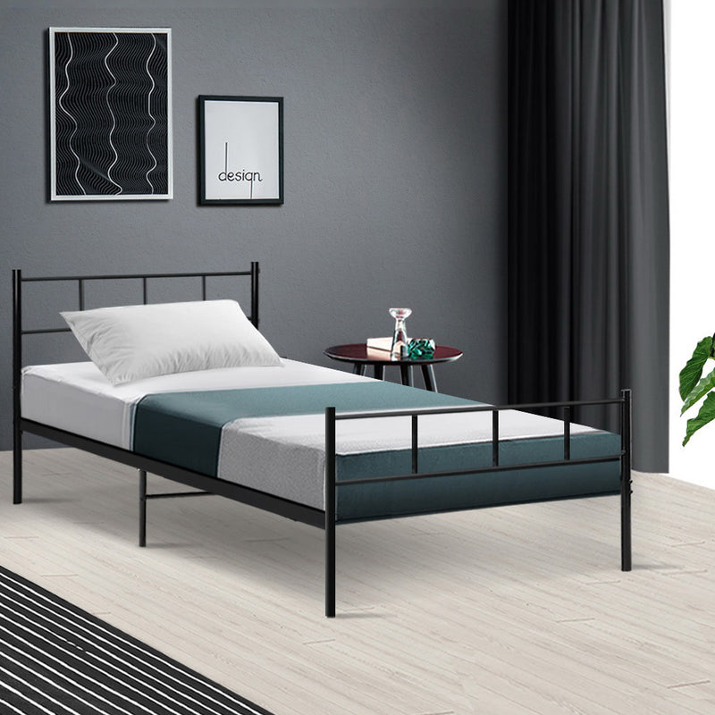 Metal Bed Frame Single Size Platform Foundation Mattress Base SOL Black