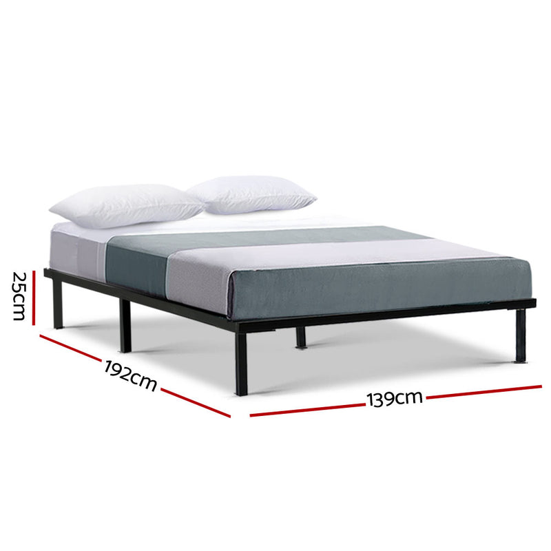 Metal Bed Frame Double Size Mattress Base Platform Foundation Wooden Black TED