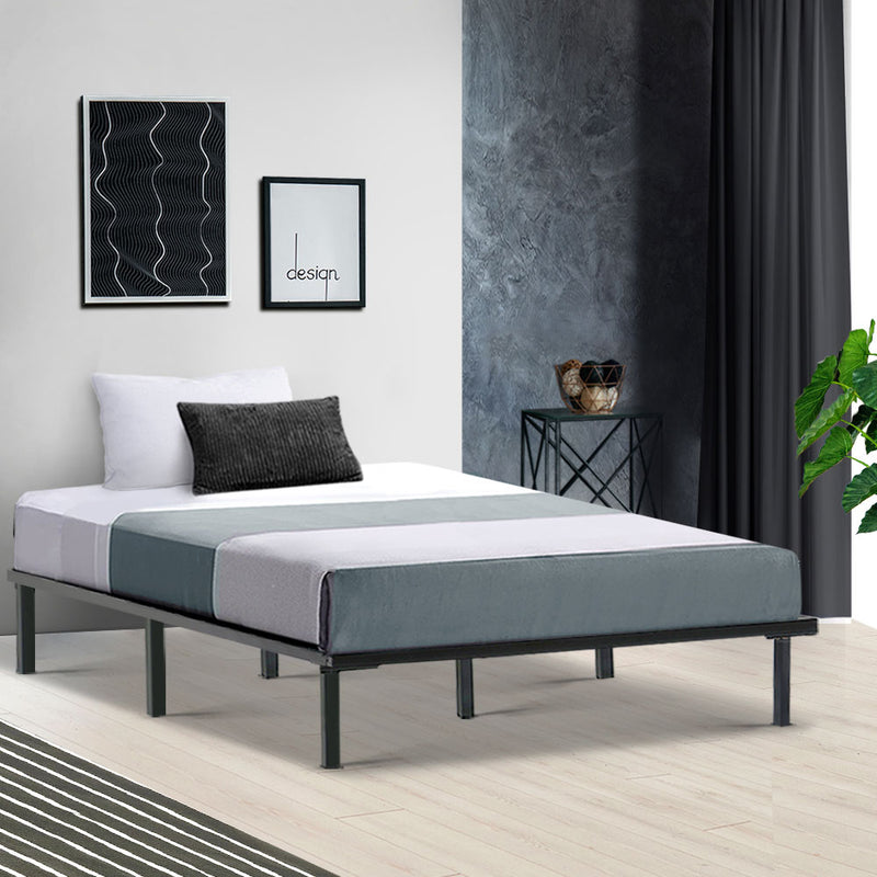 Metal Bed Frame King Single Size Mattress Base Platform Wooden Black TED