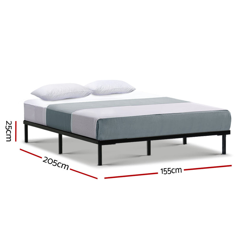 Metal Bed Frame Queen Size Mattress Base Platform Foundation Wooden Black TED