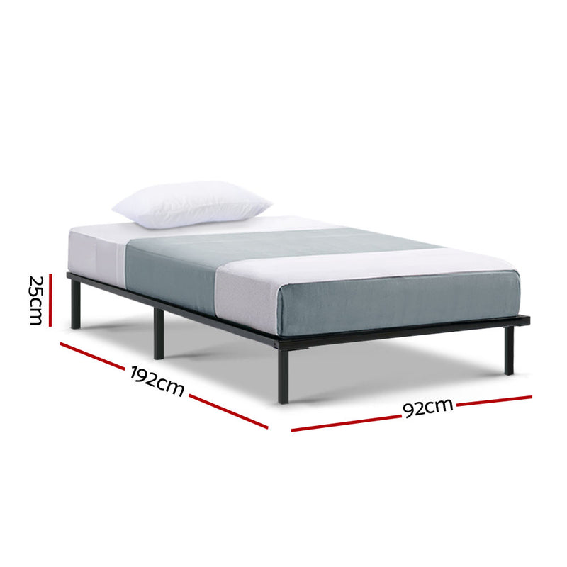 Metal Bed Frame Single Size Mattress Base Platform Foundation Wooden Black TED