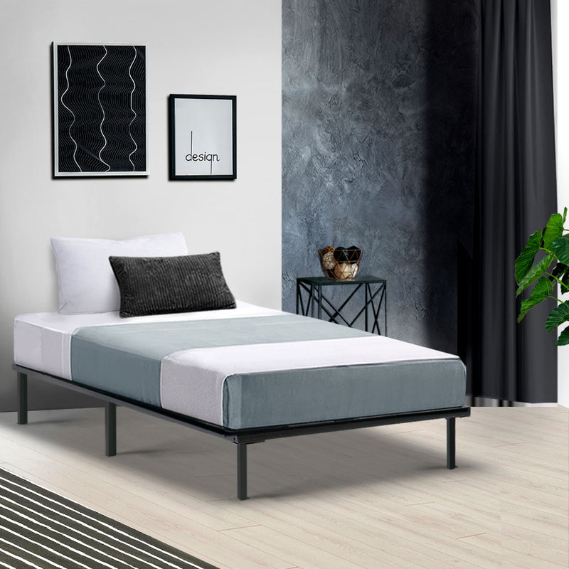 Metal Bed Frame Single Size Mattress Base Platform Foundation Wooden Black TED