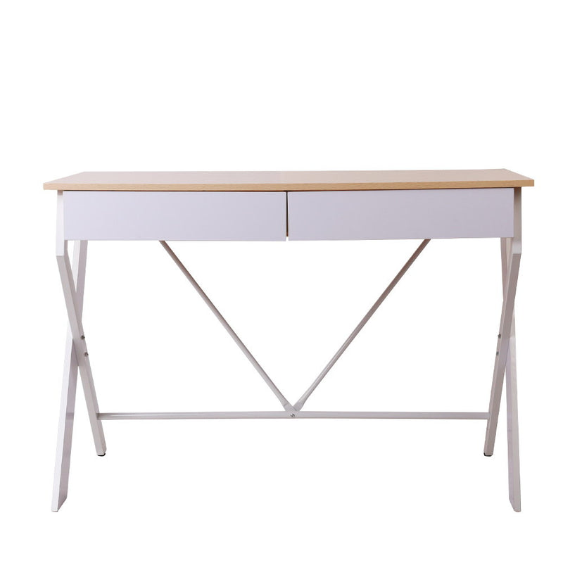 Metal Desk with Drawer - White with Oak Top