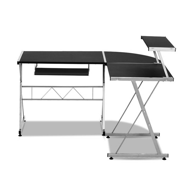 Corner Metal Pull Out Table Desk - Black