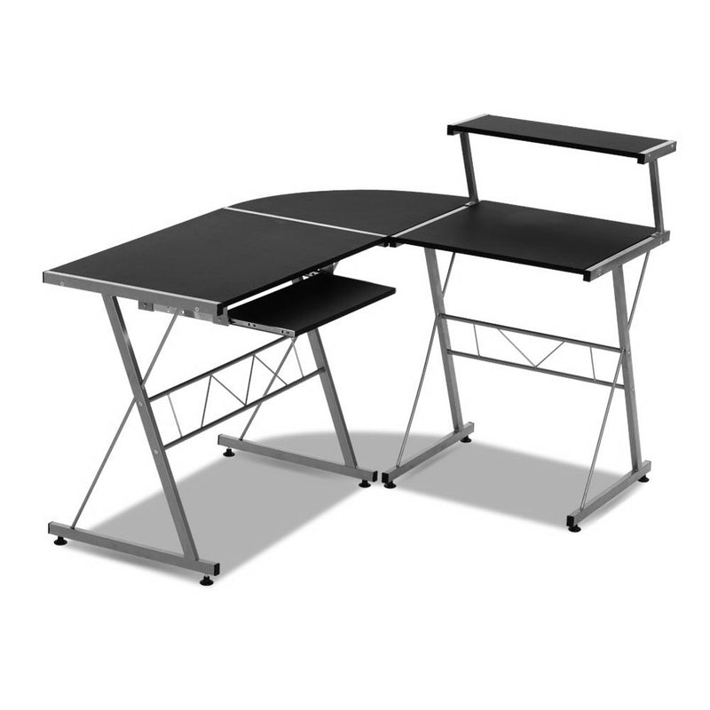 Corner Metal Pull Out Table Desk - Black