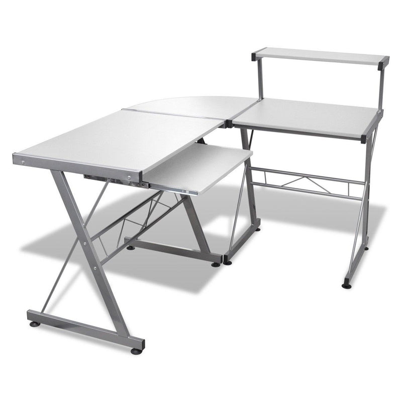 Corner Metal Pull Out Table Desk - White