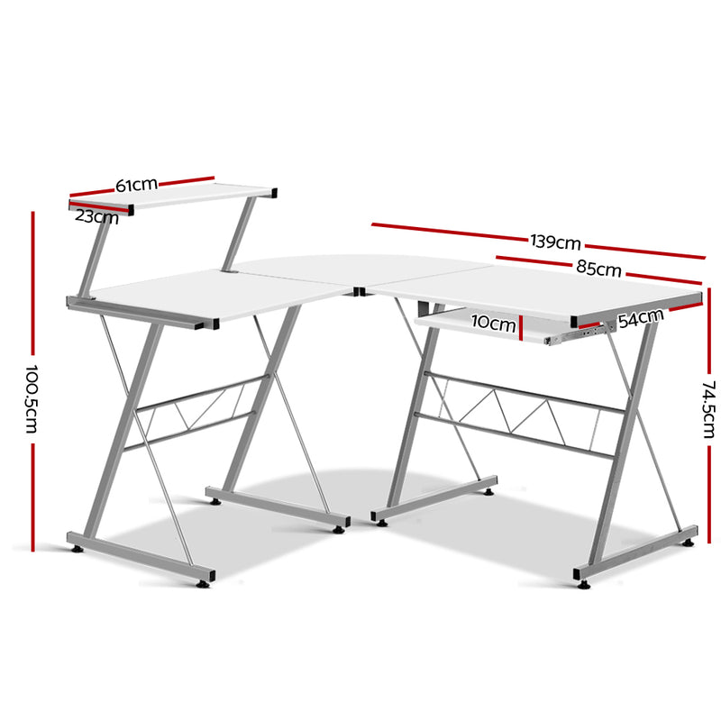 Corner Metal Pull Out Table Desk - White