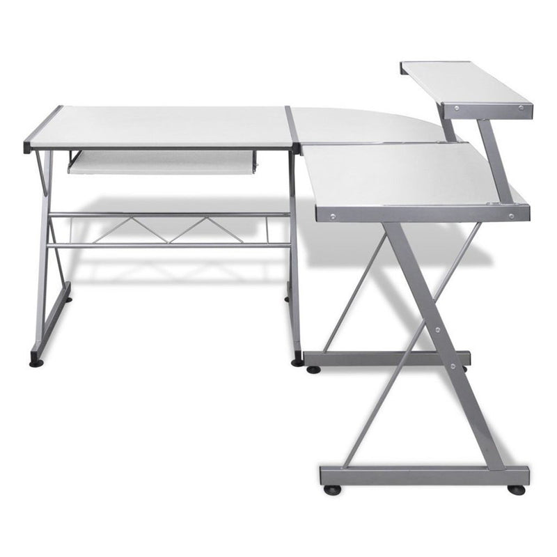 Corner Metal Pull Out Table Desk - White