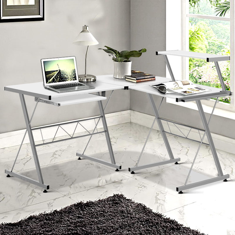 Corner Metal Pull Out Table Desk - White