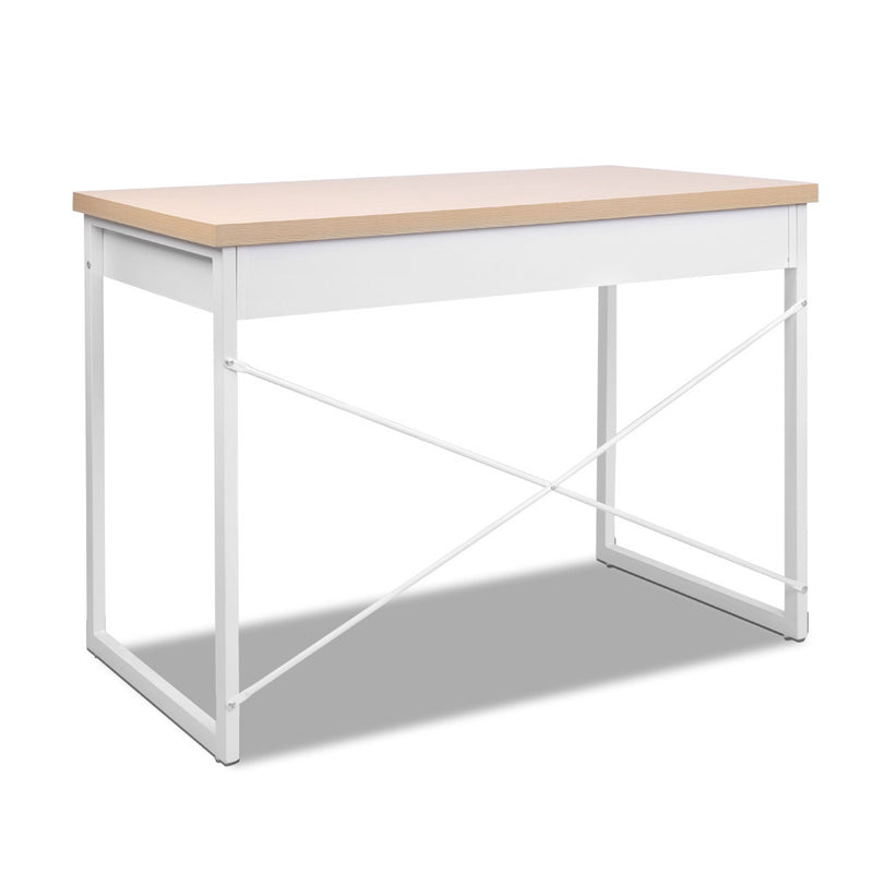 Metal Desk with Drawer - White with Wooden Top