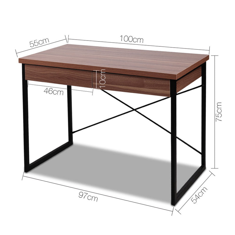 Metal Desk with Drawer - Walnut