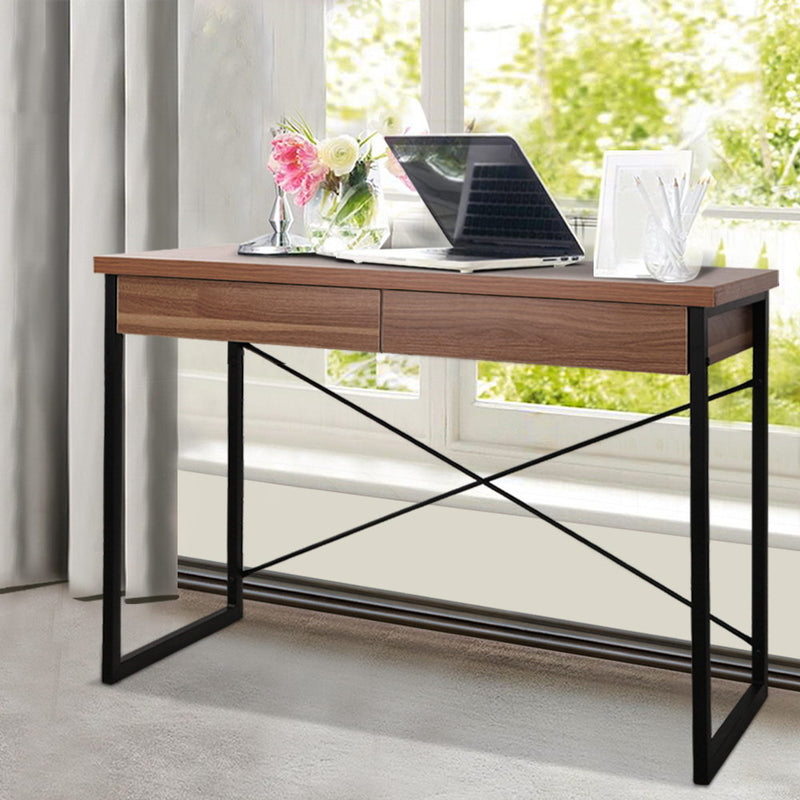 Metal Desk with Drawer - Walnut