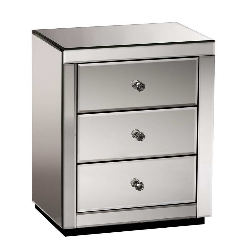 Mirrored Bedside table Drawers Furniture Mirror Glass Presia Smoky Grey