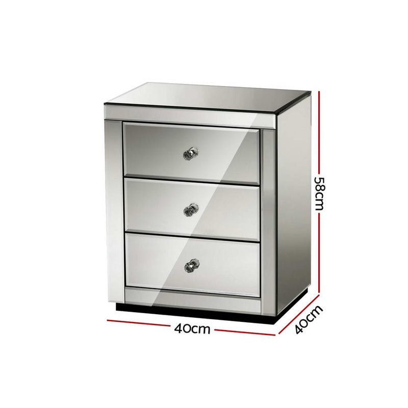 Mirrored Bedside table Drawers Furniture Mirror Glass Presia Smoky Grey