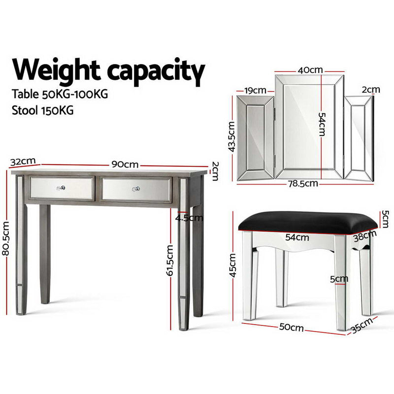 Mirrored Furniture Dressing Table Dresser Mirror Stool Chest of Drawers