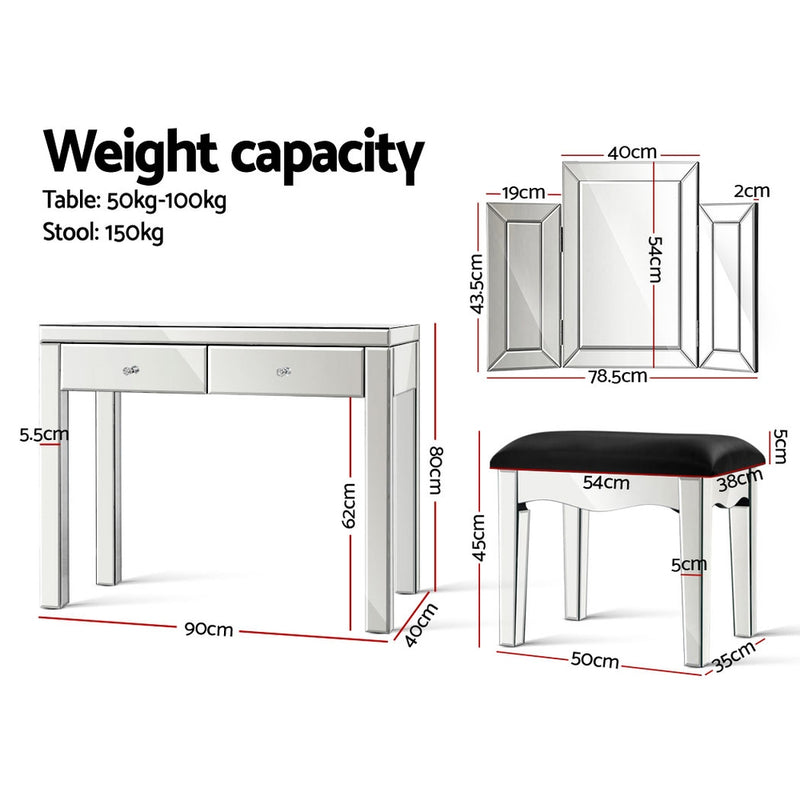 Mirrored Furniture Dressing Table Dresser Chest of Drawers Mirror Stool