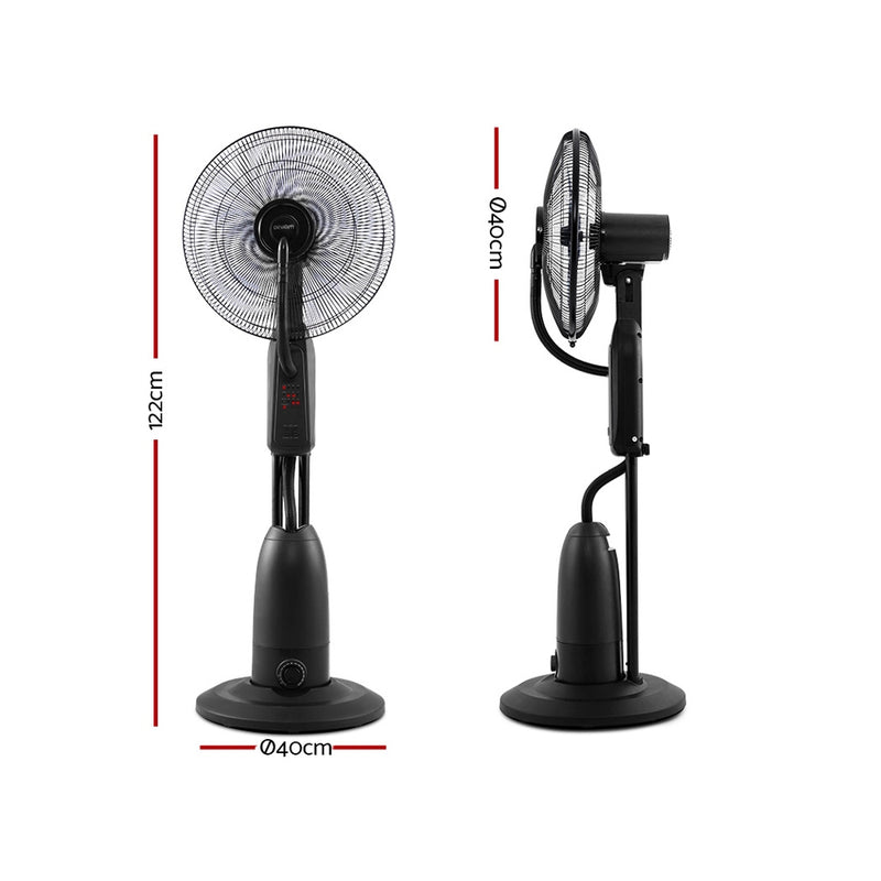 Devanti Mist Fan Pedestal Fans Cool Water Spray Timer Remote 5 Blades Black