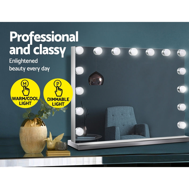 Embellir Hollywood Frameless Makeup Mirror With 15 LED Lighted Vanity Beauty 58cm x 46cm